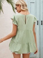 Load image into Gallery viewer, Round Neck Flutter Sleeve Tiered Blouse