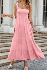 Load image into Gallery viewer, Tie-Shoulder Smocked Tiered Dress
