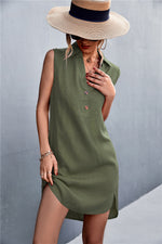 Load image into Gallery viewer, Buttoned Johnny Collar Sleeveless Dress