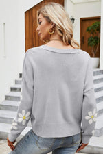 Load image into Gallery viewer, Floral Ribbed Trim Drop Shoulder Cardigan