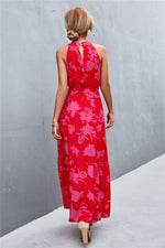 Load image into Gallery viewer, Printed Sleeveless Tie Waist Maxi Dress