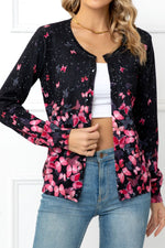 Load image into Gallery viewer, Floral Button Front Round Neck Cardigan