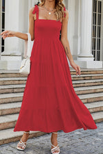 Load image into Gallery viewer, Tie-Shoulder Smocked Tiered Dress
