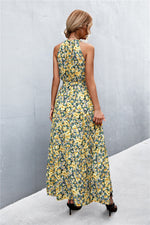 Load image into Gallery viewer, Printed Sleeveless Tie Waist Maxi Dress