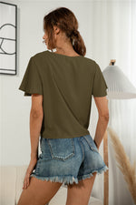 Load image into Gallery viewer, Decorative Button V-Neck Tied Blouse