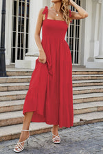 Load image into Gallery viewer, Tie-Shoulder Smocked Tiered Dress