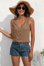 Load image into Gallery viewer, Buttoned Deep V Tank
