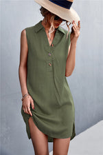 Load image into Gallery viewer, Buttoned Johnny Collar Sleeveless Dress
