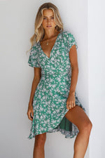Load image into Gallery viewer, Floral Surplice Neck Flutter Sleeve Dress