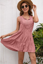 Load image into Gallery viewer, Tassel Tie Lace Trim Sleeveless Dress