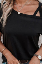 Load image into Gallery viewer, Crisscross Asymmetrical Neck Short Sleeve Top