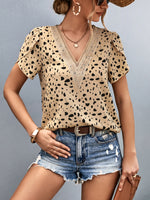 Load image into Gallery viewer, Animal Print V-Neck Petal Sleeve Blouse