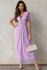 Load image into Gallery viewer, Scalloped Trim Lace Plunge Dress