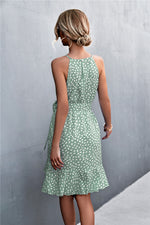 Load image into Gallery viewer, Printed Tie Waist Ruffle Hem Sleeveless Dress