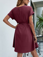Load image into Gallery viewer, Belted Round Neck Curved Hem Dress