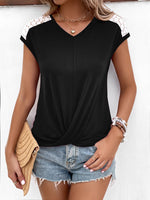 Load image into Gallery viewer, Spliced Lace V-Neck Twisted Hem Tee