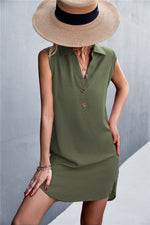 Load image into Gallery viewer, Buttoned Johnny Collar Sleeveless Dress