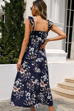 Load image into Gallery viewer, Floral Print Sleeveless Square Neck Slit Midi Dress