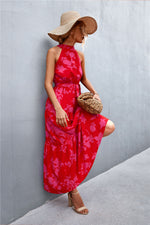 Load image into Gallery viewer, Printed Sleeveless Tie Waist Maxi Dress
