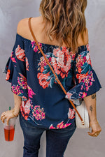 Load image into Gallery viewer, Printed Off-Shoulder Flounce Sleeve Top
