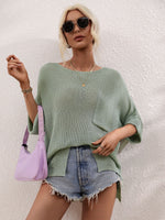 Load image into Gallery viewer, Boat Neck Cuffed Sleeve Slit Tunic Knit Top