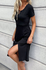 Load image into Gallery viewer, Buttoned Short Sleeve Slit Dress