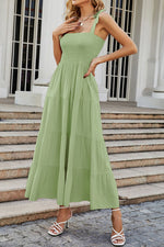 Load image into Gallery viewer, Tie-Shoulder Smocked Tiered Dress