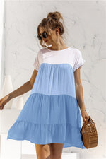 Load image into Gallery viewer, Color Block Round Neck Ruffle Hem Dress