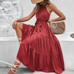 Load image into Gallery viewer, Tie Belt Tiered Midi Dress