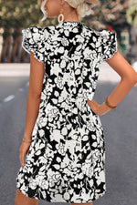 Load image into Gallery viewer, Floral Tie Neck Butterfly Sleeve Dress