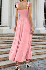 Load image into Gallery viewer, Tie-Shoulder Smocked Tiered Dress