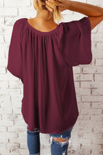 Load image into Gallery viewer, Gathered Detail Notched Neck Flutter Sleeve Top
