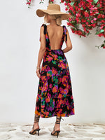 Load image into Gallery viewer, Multicolored V-Neck Backless Midi Dress