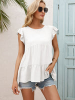 Load image into Gallery viewer, Round Neck Flutter Sleeve Tiered Blouse