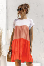 Load image into Gallery viewer, Color Block Round Neck Ruffle Hem Dress