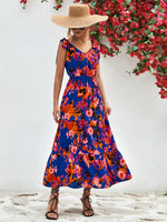 Load image into Gallery viewer, Multicolored V-Neck Backless Midi Dress
