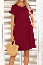 Load image into Gallery viewer, Flounce Sleeve Round Neck Dress with Pockets
