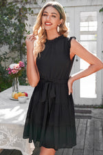 Load image into Gallery viewer, Ruffle Collar Tie Belt Tiered Dress
