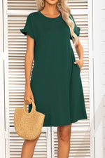 Load image into Gallery viewer, Flounce Sleeve Round Neck Dress with Pockets
