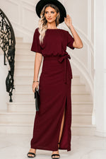 Load image into Gallery viewer, Belted Split Round Neck Dress
