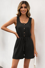 Load image into Gallery viewer, Buttoned Round Neck Sleeveless Romper
