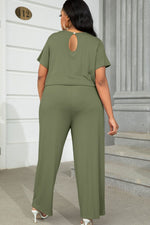 Load image into Gallery viewer, Plus Size Drawstring Waist Short Sleeve Jumpsuit
