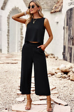 Load image into Gallery viewer, Buttoned Round Neck Tank and Wide Leg Pants Set
