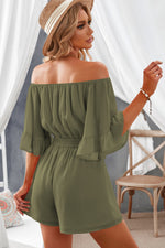 Load image into Gallery viewer, Off-Shoulder Smocked Waist Flounce Sleeve Romper
