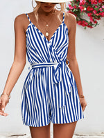 Load image into Gallery viewer, Striped Tie Waist Spaghetti Strap Romper
