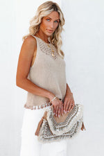 Load image into Gallery viewer, Openwork Tassel Hem Knit Tank
