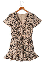 Load image into Gallery viewer, Leopard Flutter Sleeve Ruffle Hem Romper
