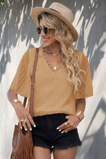 Load image into Gallery viewer, Swiss Dot Lace Trim Flutter Sleeve V-Neck Blouse
