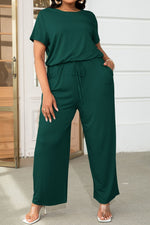 Load image into Gallery viewer, Plus Size Drawstring Waist Short Sleeve Jumpsuit
