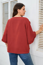 Load image into Gallery viewer, Plus Size Round Neck Frill Trim Blouse
